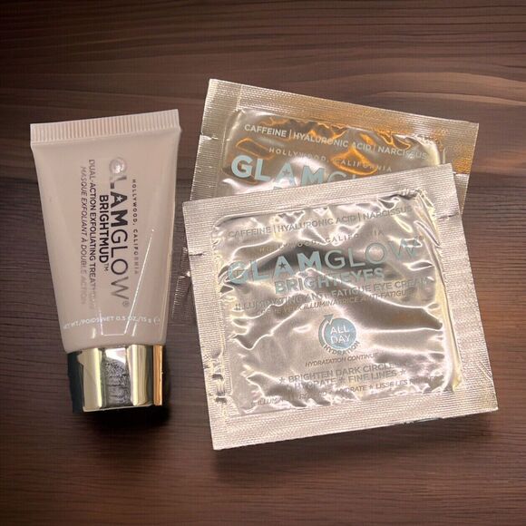 GLAMGLOW Brightmud Exfoliating Mask .5oz & 2Bright Eyes Eye Cream Samples Sealed - Picture 10 of 11